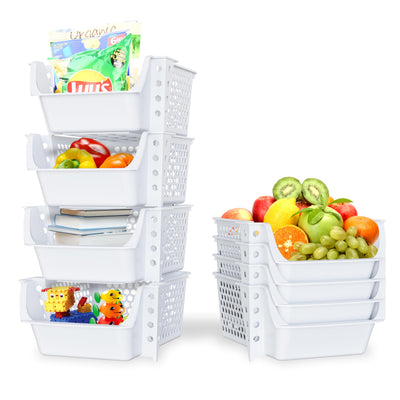Skywin TidyFriend Stackable Storage Bins for Pantry, 4 Pack Stackable Bins For Organizing Food, Kitchen, and Bathroom Essentials (White)
