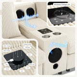 MAKIAAP 114" Corduroy Sectional Modular Couch with Bluetooth Speakers, L Shaped Couches Comfy Deep Sofa with Console, USB Charger, Cup Holders, Storage, Ottoman for Living Room (Beige, 114in) MAKIAAP