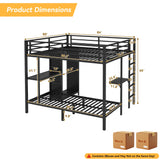 KT Rolster Bunk Bed Frame with Built-in Wardrobe King Over Twin XL Size, Metal Loft Bed with Foldable Desk and Storage Shelf, Black Bunk Beds King Size for Adults Teen Kids, No Box Spring Needed KT Rolster