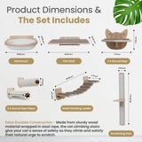 FLUFFYPUFF Cat Wall Shelves & Furniture Set (9 Pieces)-Durable Rubber Wood & Non-Slip Carpet, Includes Washable Hammock, Shelf, Climbing Scratcher, Ladder, Wall Steps, and Sisal Steps for Large Cats FLUFFYPUFF