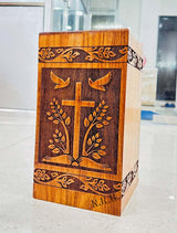 Carved Cross of Jesus Under The Book Handcrafted Rosewood Borders Engraving Wooden Cremation Box/Urns for Human Ashes Adult, Funeral Urn Box Nautical Replica Hub
