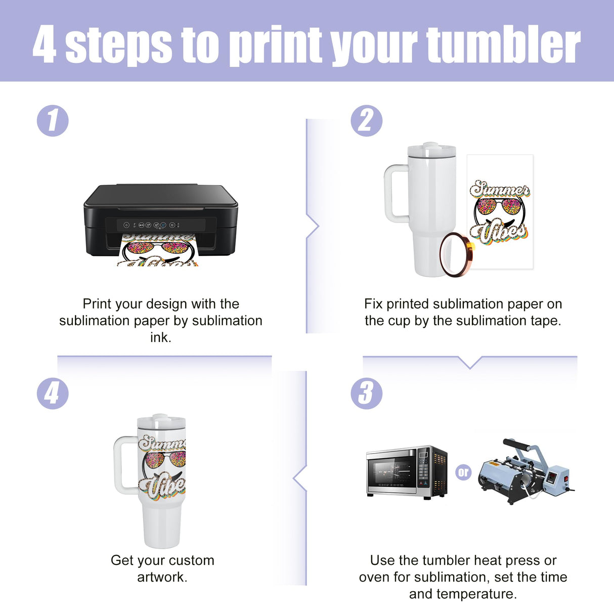 AGH 4 Pack 40 oz Sublimation White Tumbler with White Handle and Stainless Steel Straw, Insulated Double Wall Vacuum Reusable Cups with White Leakproof Lid AGH