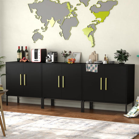JOZZBY Buffet Cabinet with Storage, Accent Cabinet Modern Wooden Free Standing Sideboard with Adjustable Shelves, Black Side Cabinets for Living Room, Hallway, Set of 3 JOZZBY