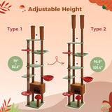 PEQULTI Mushroom Floor to Ceiling Cat Tower Adjustable Height (90.5''-100.4'' = 230cm-252cm) With Condo, Cozy Hammock and Scratching Post, Tall Activity Tree for Indoor Cats, Brown PEQULTI