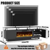 PRETZI 70" Modern Fireplace TV Stand with 36" Electric Fireplace for TVs Up to 80 inch, Luxury LED Light Entertainment Center with High Gloss Cabinet, TV Consoles for Living Room, Black PRETZI