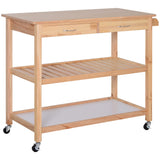 HOMCOM 42" Kitchen Trolley Cart Rolling Island, Wooden Utility Serving Cart with 2 Drawers and 3-Tier Shelf, Natural HOMCOM