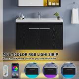 4ever2buy 31" Black Bathroom Vanity with Sink, Floating Bathroom Sink Cabinet with LED Light, Modern Clearance Bathroom Vanities with 2 Doors & Metal Handles 4ever2buy