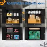 Fesbos 71" Metal Cabinet-Black Heavy Duty Storage File Cabinet Steel Tool Cabinets with Shelves, Lockable Doors and Drawers- for Garage, Pantry, Warehouse - Assembly Required Fesbos