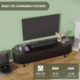 Mid Century Modern TV Stand for 65/55/50 inch TV, Farmhouse TV Stand with Charging Station, Fluted Entertainment Center with Storage and Sliding Doors, TV and Media Consol for Living Room, Black, 59" Syvella