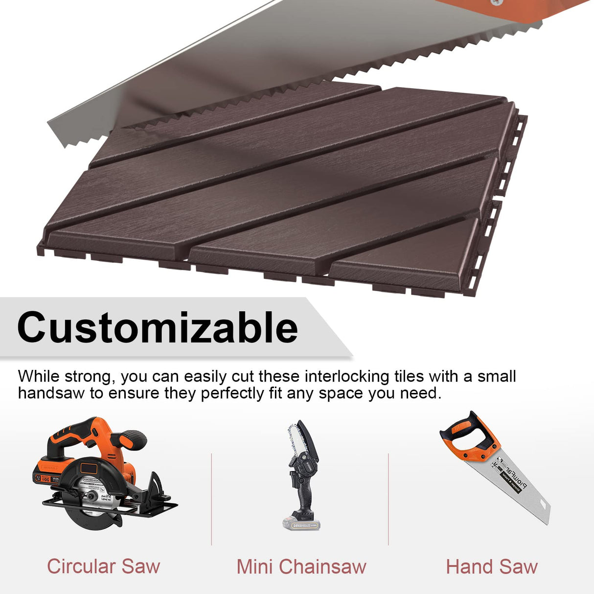 VANCASTLE Interlocking Floor Tiles, 12" x 12" Outdoor Flooring，All-Weather Waterproof Deck Tiles for Patio/Poolside/Garage/Gym, 1 Sq Ft Coverage per Tile, Easy to Install, Dark Brown/9 Pack VANCASTLE