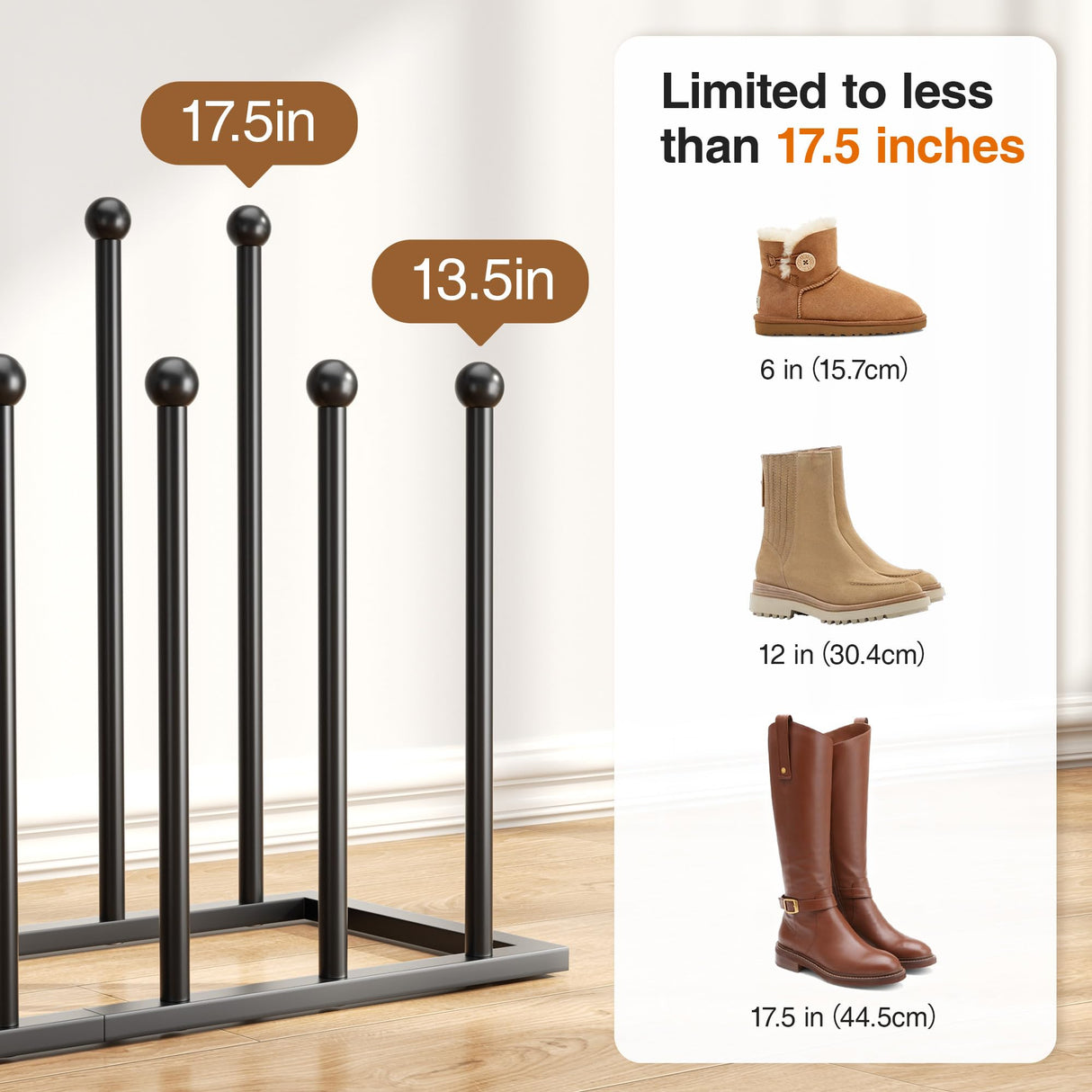 pickpiff Boot Rack Organizer Tall Boots - Black Boot Storage Organizer Tall Boots for Closet, Entryway, Garage, Porch, Free Standing Shoe Racks for 6 Pairs pickpiff