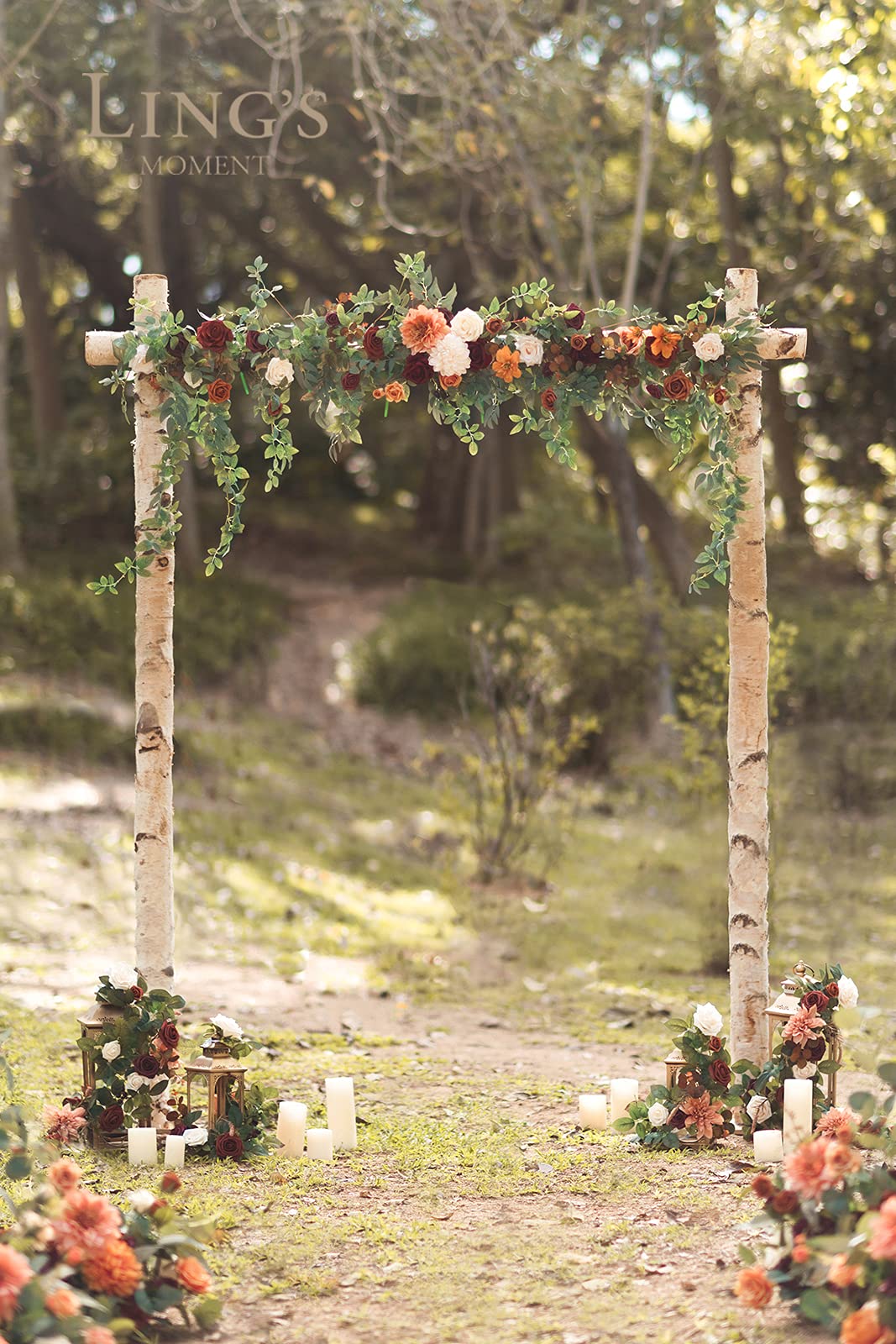 Ling's Moment 6.5FT Backdrop Floral Garland Artificial Wedding Arch Flowers Sage Green Decor, Orange Ceremony Reception Hanging Eucalyptus Rose Arbor Arrangement Outdoor Party Swag Home Decorations Ling's Moment
