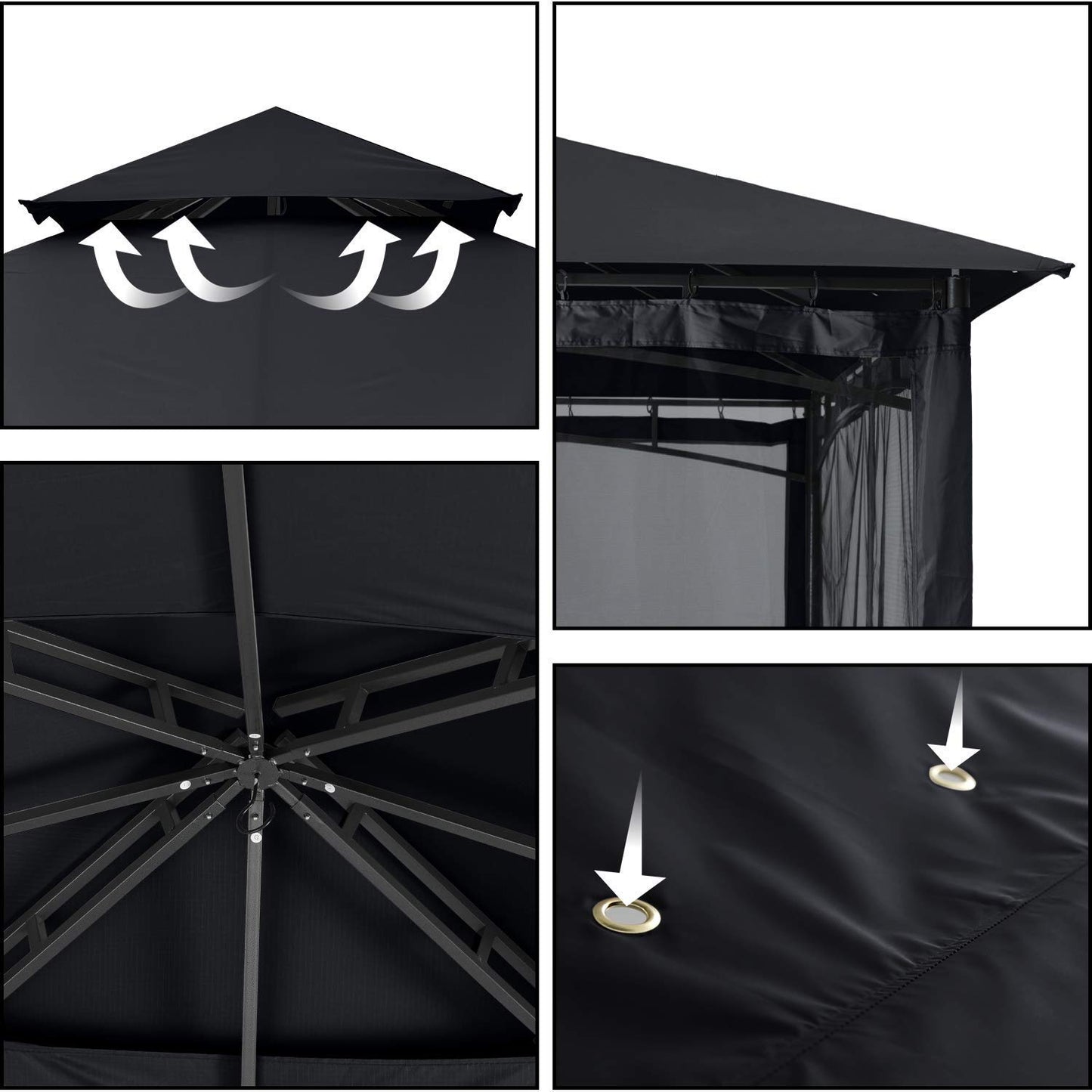 ABCCANOPY Gazebos for Patios 8x8 - Outdoor Steel Frame Gazebo with Mosquito Netting for Lawn Backyard Garden Deck (Black)