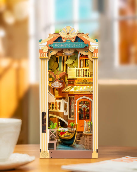 Rolife DIY Book Nook Kit for Adults, Miniature Dollhouse Booknook Kit, 3D Wooden Puzzle Creative Decorative Bookends Bookshelf Diorama Insert Crafts Hobbies Gifts (Romantic Venice) Rolife
