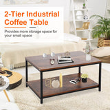 ZenStyle Industrial Coffee Table with Storage Shelf for Living Room, Wood Look Accent Furniture with Vintage Wooden Board Stable Metal Frame Cocktail Table 2-Tier Tea Table, Rustic Brown ZenStyle