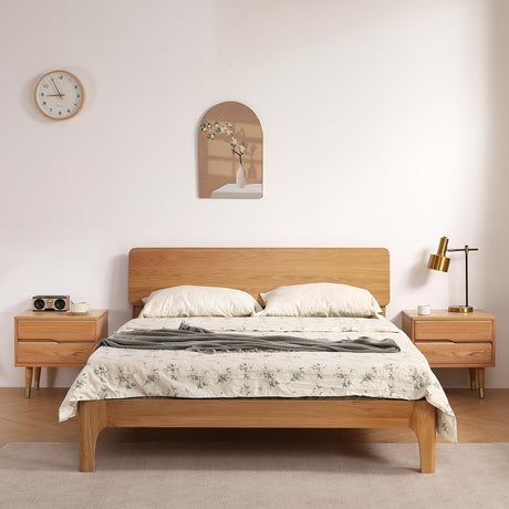 Bedside Table Nightstands Solid Wood with Copper Decoration, Mid Century Modern Nightstand for Bedroom, Natural Color Buzleer