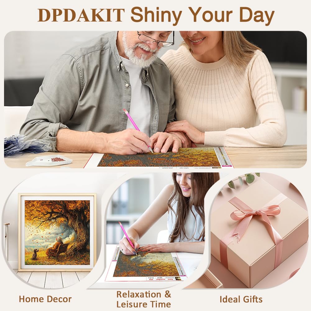 DPDAKIT Fall Diamond Art Kits for Adults, Landscape Diamond Painting Kits for Beginner, 5D DIY Round Full Gem Art Crafts for Home Wall Decor Gift, 12x12inch DPDAKIT