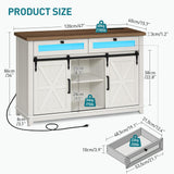 RALGEND White Farmhouse Storage Cabinet, Sideboard Buffet Cabinet with Storage, Kitchen Buffet Storage Cabinet with Power Outlet & LED Light, Coffee Bar Cabinet with Sliding Barn Doors & 2 Drawers RALGEND