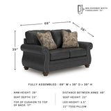 Signature Design by Ashley Chatterton Rustic Faux Leather Loveseat with Nailhead Trim and 2 Throw Pillows, Black Signature Design by Ashley