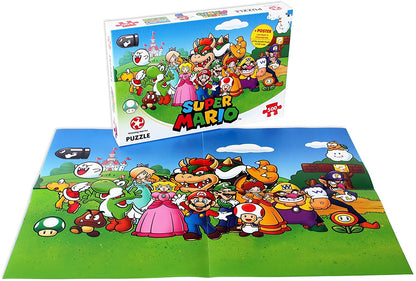 Winning Moves Super Mario and Friends 500 Piece Jigsaw Puzzle Game, Piece Together Mario, Luigi, Yoshi, Bowser and Toad, Gift and Toy for Ages 10 Plus