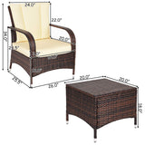 Tangkula 3 Piece Patio Furniture Set, 2 Wicker Chairs with Glass Top Coffee Table, Outdoor Garden Porch Poolside Furniture Set for 2, Rattan Conversation Set Tangkula
