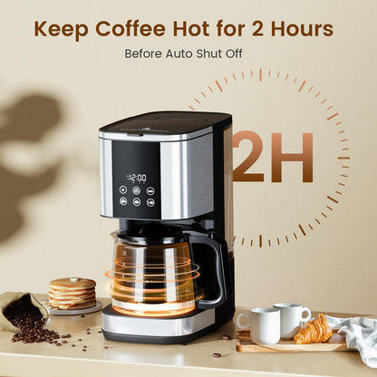 Electactic 10-Cup Drip Coffee Maker, 24-Hour Programmable Coffee Brewer, Touch Screen, Coffee Strength Control, Reusable Filter, Coffee Pot, Energy Saving Auto Shut Off