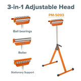 BORA Portamate PM-5093 Tri Function Pedestal Roller 11.25" Polished Steel Roller, Ball Bearing Multi-Directional Rollers Bora