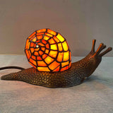 Bieye L10963 Land Snail Tiffany Style Stained Glass Accent Table Lamp for Home Decor (Orange, 10" D x 5" W x 5" H) Bieye