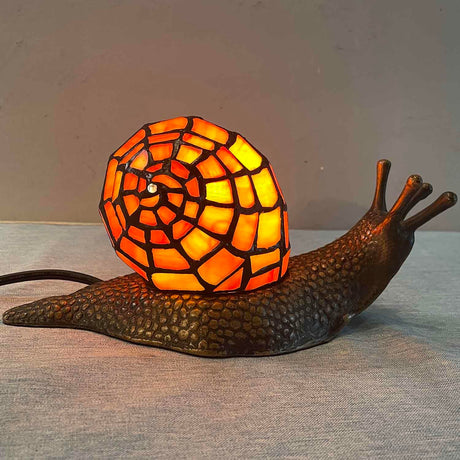 Bieye L10963 Land Snail Tiffany Style Stained Glass Accent Table Lamp for Home Decor (Orange, 10" D x 5" W x 5" H) Bieye