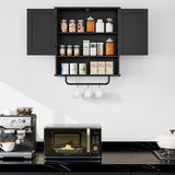 RRX Bathroom Cabinet Wall Mounted Medicine Cabinets with Towels Bar, Over The Toilet Storage Cabinet with 2 Doors and Adjustable Shelf, White Wall Cabinet for Bathroom Laundry Kitchen (Black) RRX