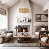 Rattan Drum Chandeliers for Dining Room Light Fixture, 6-Light Hand Woven Farmhouse Chandelier with Wicker Shade Coastal Large Pendant Lights Boho Chandeliers for Kitchen Living Room Foyer Entryway ANKYLHUA