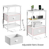 Sthmec Nightstands Set of 2, LED Bedside Tables with Charging Station and Fabric Drawer, Night Stand with Storage, 3 Tier Side Table with Open Shelf, LED Nightstand with Charging Station, White WoodArtSupply