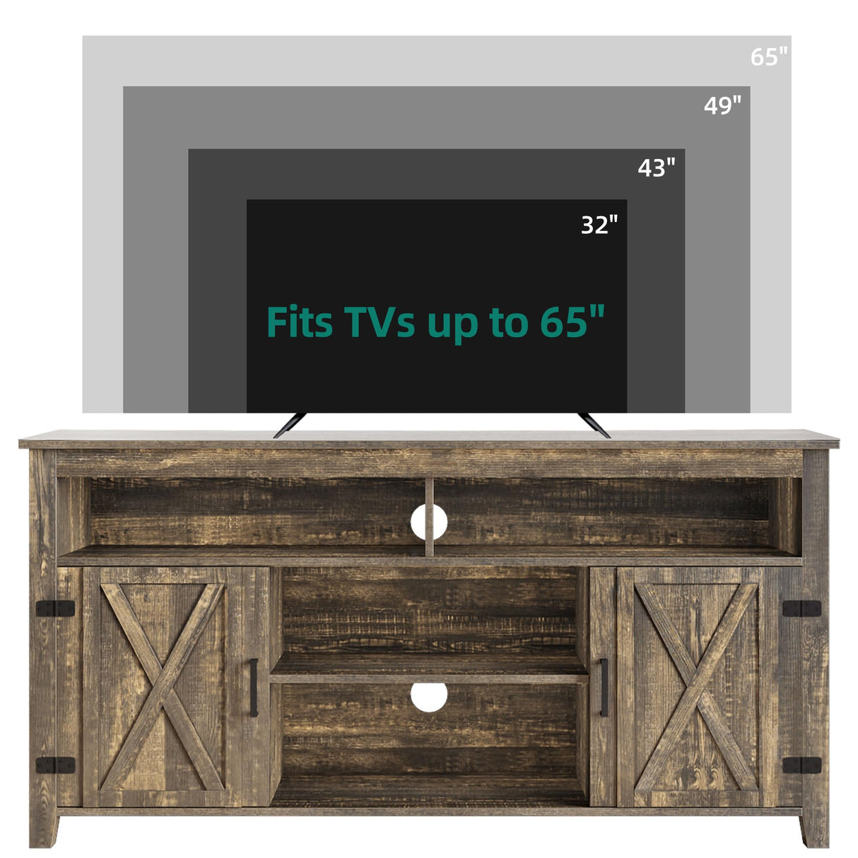 DWVO TV Stands for Living Room, Farmhouse Entertainment Center for 65 Inch TV, Rustic TV Console with Storage and Barn Door, Console Table Media Television Stands, 59 Inches, Light Rustic Oak DWVO