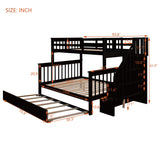 Ball & Cast Twin-Over-Full Bunk Bed with Twin Size Trundle and Storage Ladder,Wood Bunkbed w/Slat Support & Full-Length Guard Rail,Space Saving,Bedframe Furniture for Student Dorms,Studio,Espresso Ball & Cast