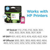HP 63XL Tri-color High-yield Ink | Works with HP DeskJet 1112, 2130, 3630 Series; HP ENVY 4510, 4520 Series; HP OfficeJet 3830, 4650, 5200 Series | Eligible for Instant Ink | F6U63AN HP