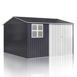DAUSOLA 10x10 FT Outdoor Storage Shed, Metal Garden Tool Shed with Updated Frame Structure, Lockable Doors and Windows, Ideal for Backyard Garden Patio Lawn, Grey DAUSOLA