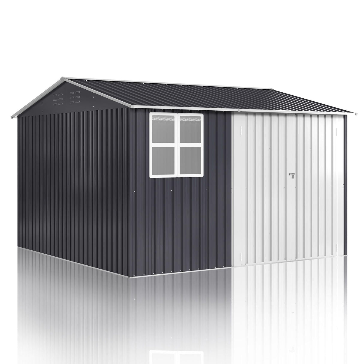DAUSOLA 10x10 FT Outdoor Storage Shed, Metal Garden Tool Shed with Updated Frame Structure, Lockable Doors and Windows, Ideal for Backyard Garden Patio Lawn, Grey DAUSOLA