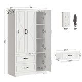 LIKIMIO Armoire Wardrobe Closet with 4 Doors and Drawers, Wardrobe Cabinet with Storage Shelves and Side Hooks, Clothing Storage Cabinet for Bedroom, White LIKIMIO