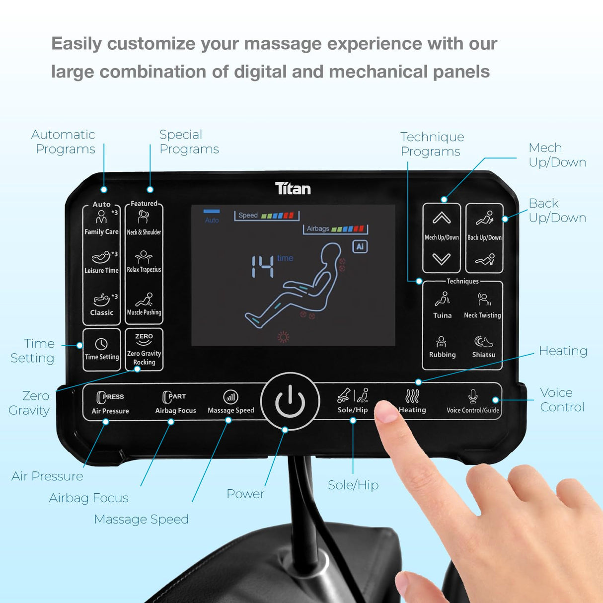 Titan Axiom LE l Dual Massage Mechanism l Full Body Massage Chair l Intelligent Voice Control l 45°C Heating Therapy l Zero Gravity Reclining l Space Saving l Bluetooth Speakers (Taupe) Titan