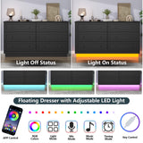 Loomie 6 Drawer Dresser with Power Outlet, Modern Chest of Drawers with Led Light, Double Wide Drawer Organizer Cabinet, Black Dresser for Bedroom, Living Room Loomie