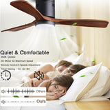 48" Recessed Ceiling Fan, Wooden Ceiling Fan with Lights with Remote Control, Indoor Outdoor Wooden Ceiling Fan with 3 Wooden Blades for Patio, Living Room, Bedroom, Hallway and More.…… dearnow