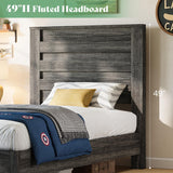 AMERLIFE Farmhouse Twin Platform Bed Frame with 49" Fluted Headboard, Wooden Bed with Natural Grain Finish, Noise-Free, No Box Spring Required, Easy Assembly, Grey AMERLIFE