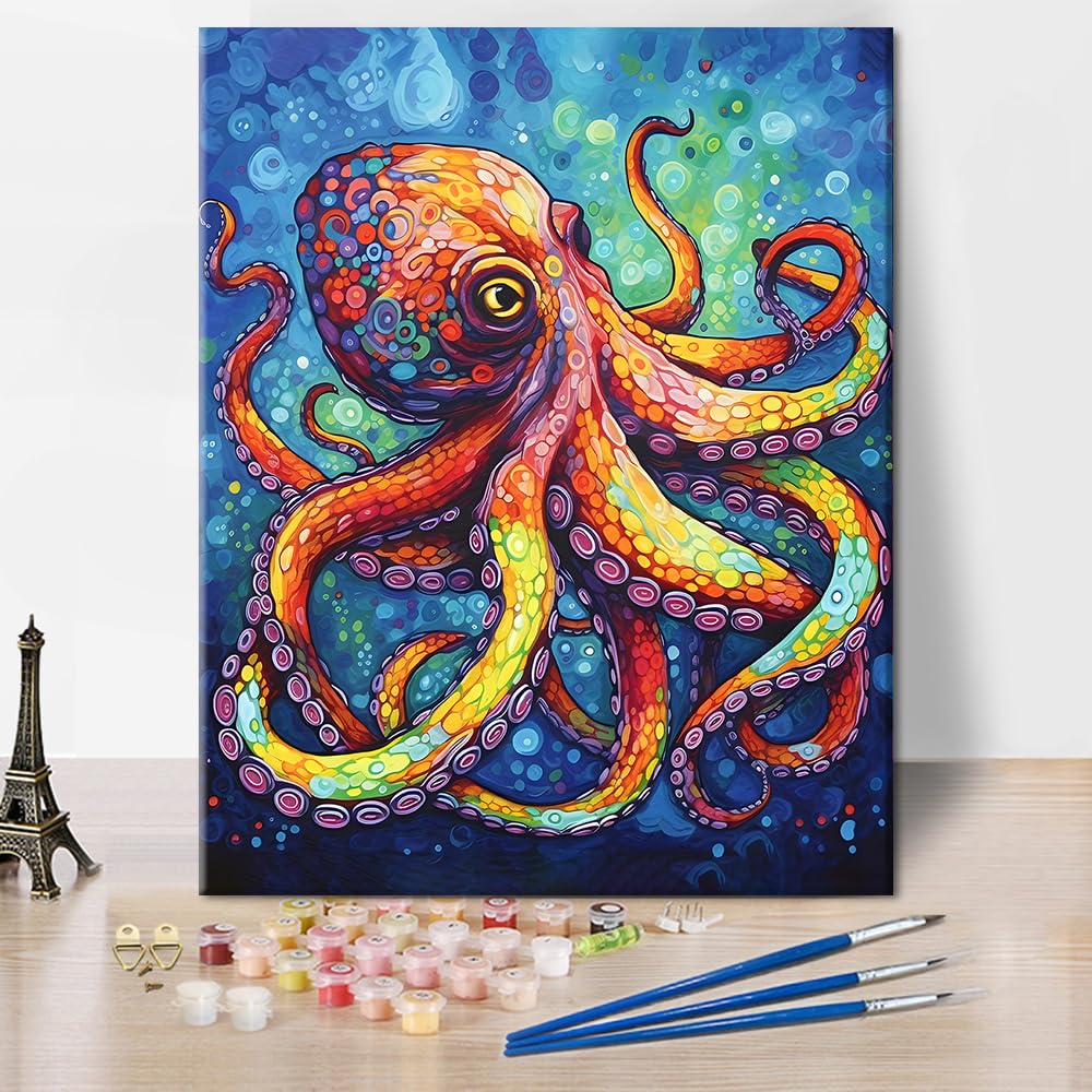 TISHIRON DIY Paint by Number Colorful Octopus, Paint by Numbers for Adults, Abstract Adult Paint by Numbers, Kids on Canvas Wall Art, Paint by Numbers for Adults Beginner, 16x20 inch TISHIRON