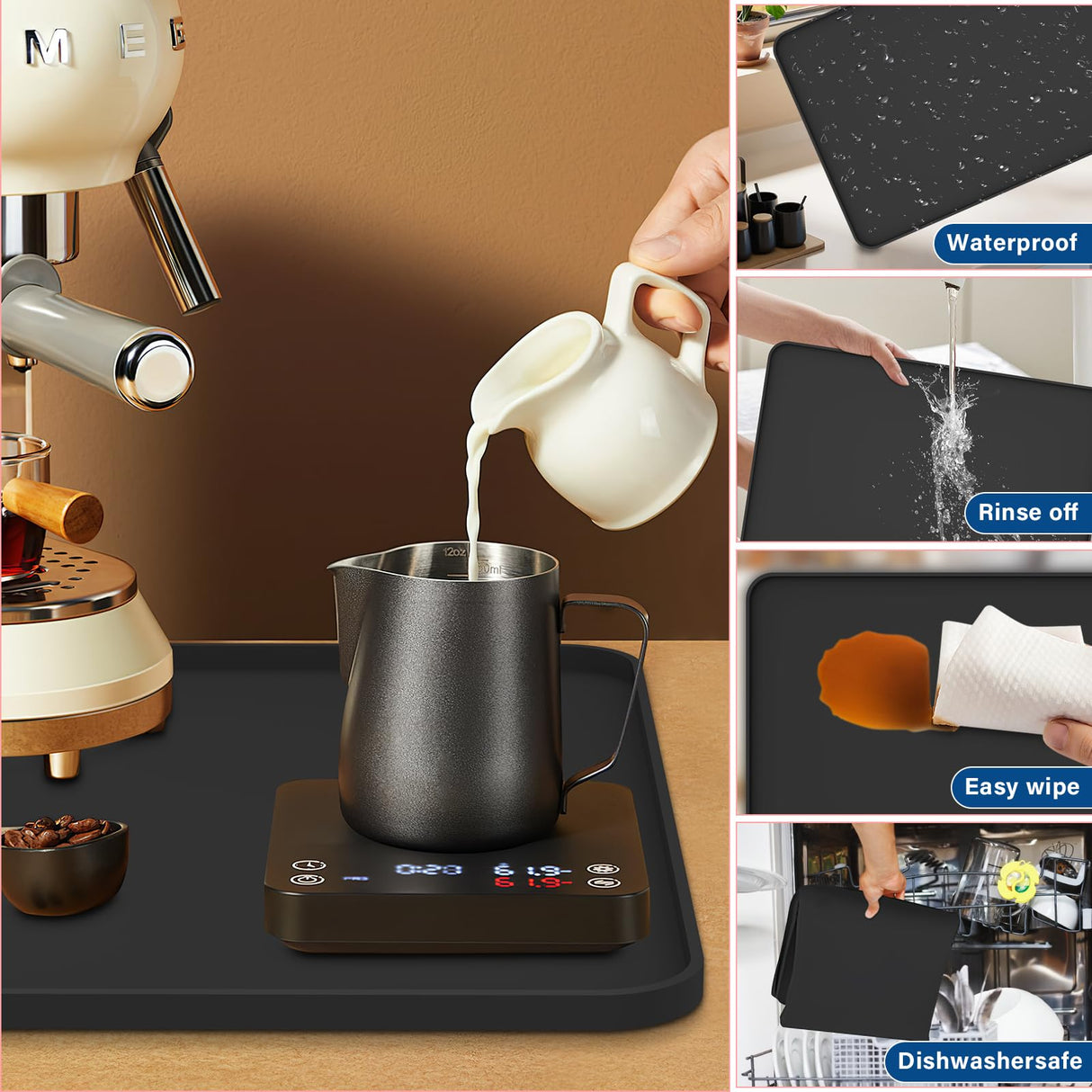 2024 New Silicone Coffee Mat with Convex Edge,24''x16''Coffee Bar Mat Easy to Clean, Coffee Bar Accessories Fits Under Coffee Makers, Coffee Pots,ice Makers and kitchen Countertops or Dish Racks beenxmyy