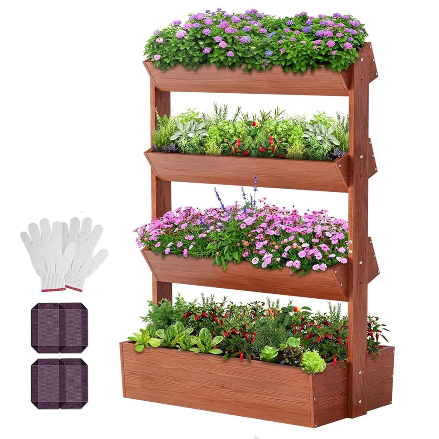 DoCred Vertical Wooden Raised Garden Bed, 4 Tier Garden Planters Freestanding Wood Plant Stand Flower Rack Wooden Planter Box for Plants Herbs Flowers Vegetables Outdoor Indoor Gardening