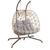 NOBLEMOOD Outdoor Egg Swing Chair with Stand, 2 Person Patio Swing Chairs with Thick Cushions and Pillows, Wicker Double Egg Chair Swing for Indoor Bedroom NOBLEMOOD