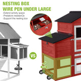 GUTINNEEN Chicken Coop Mobile Hen House On Wheels Easy to Move Wooden Poultry Cage with Nesting Box,Opening Wire Netting Roof,Red GUTINNEEN