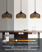 ELYONA Modern Pendant Light Walnut Wooden Pattern Dome Pendant Light Fixture Matte Black Metal Gold Inner Finish Adjustable Hanging Lighting for Kitchen Island Dining Room Office Hallway Foyer Bedroom ELYONA