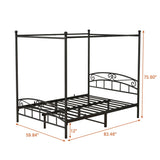 MaiDeHaoo Metal Canopy Bed Frame Queen Size, Metal Platform Bed with Sturdy Slatted Structure, 4-Poster Canopy Bed Frame with Headboard and Footboard, Noise-Free, Black MaiDeHaoo