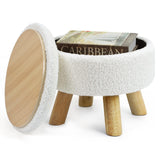 OGEMXU Ottoman Foot Rest, Small Round Ottoman with Storage, Boucle Teddy Velvet Footstool with Wood Legs, Soft Sponge Storage Ottoman for Living Room, Bedroom, Couch, Enterway (Cream) OGEMXU